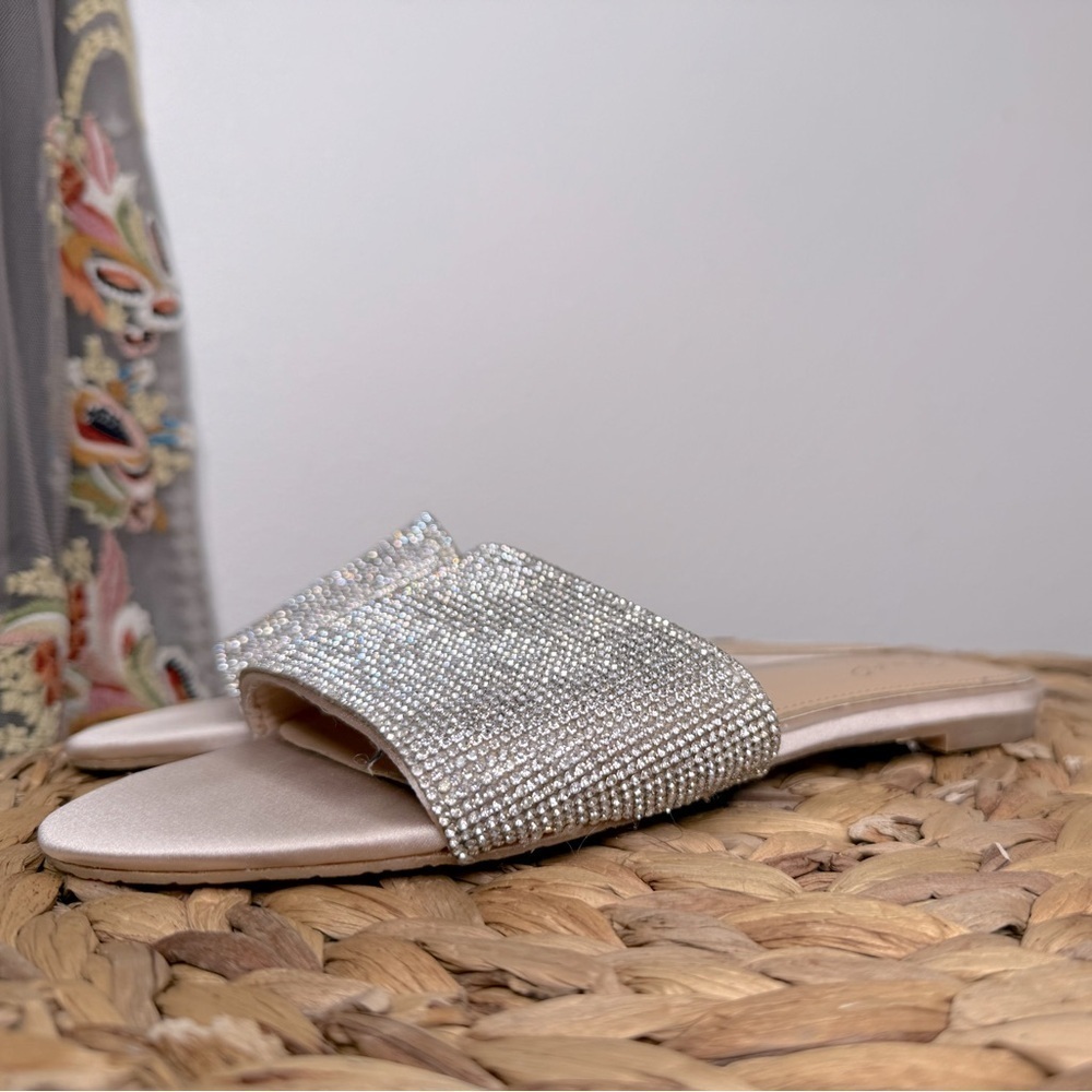 Jewel Badgley Mischka Sandal Flats Khaleesi Jeweled Slides Rhinestone Crystal - Picture 8 of 8